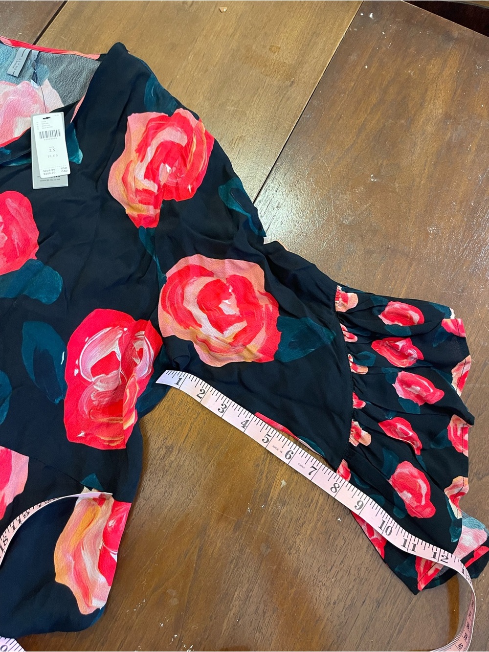 NWT Anthropologie Floral Faux Wrap Flutter Midi Dress in Black and Pink - Picture 6 of 7